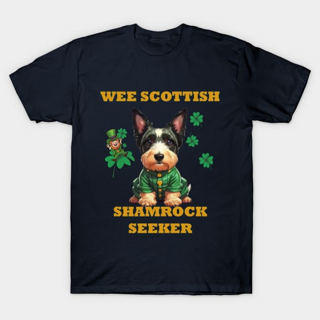 Wee Scottish Shamrock Seeker Funny Scottie Dog T-Shirt by tamdevo1